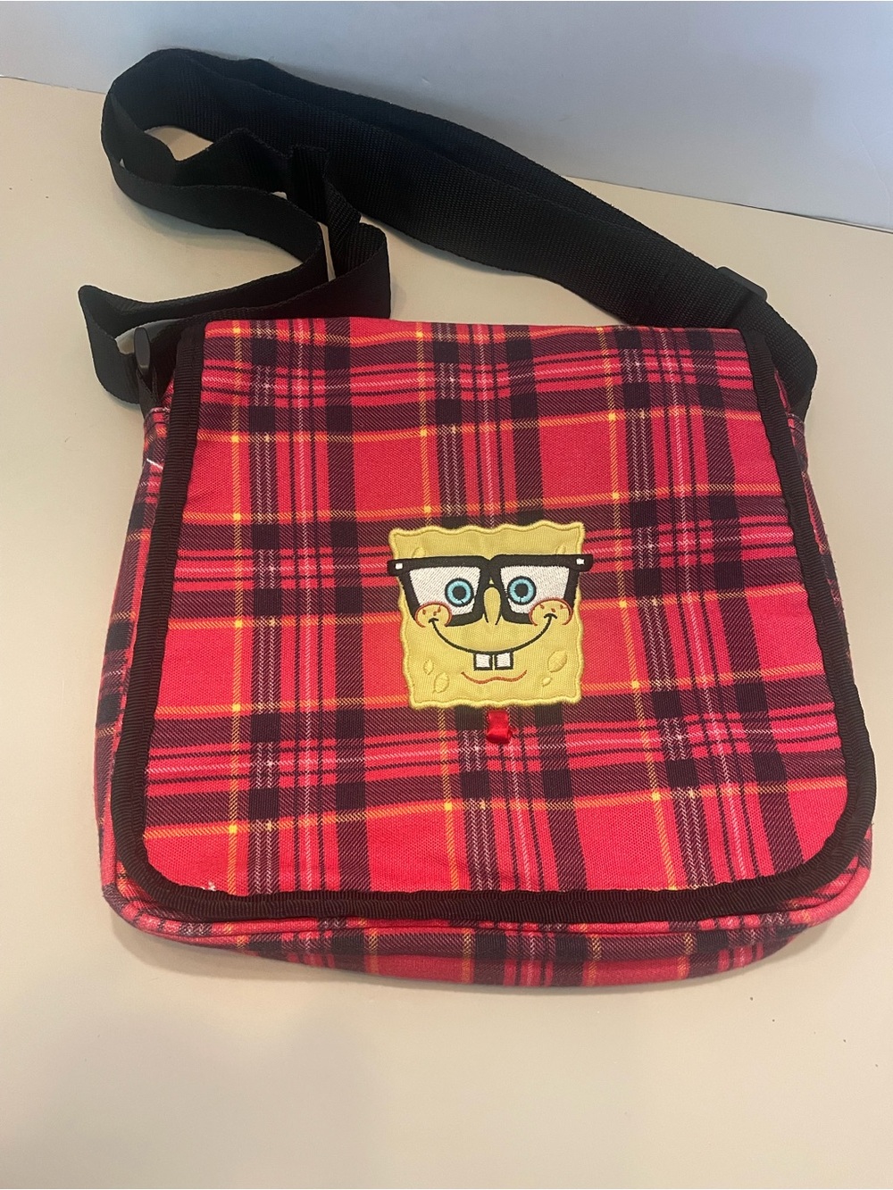 Rare SpongeBob SquarePants Messenger Bag. Nickelodeon. Red/Black Plaid Crossbody